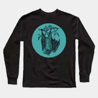 Halloween Bat, Omens, Signs, and Fortunes - Teal and Black Style Long Sleeve T-Shirt